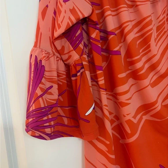 NWTTrina Turk Orange & Pink Off-Shoulder Floral Tunic Size L - Picture 3 of 4